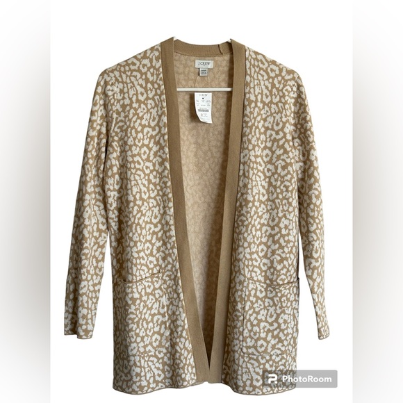 NWT J. Crew Leopard Print Tan/Beige Open Cardigan Sweater Size XSP - Picture 1 of 6